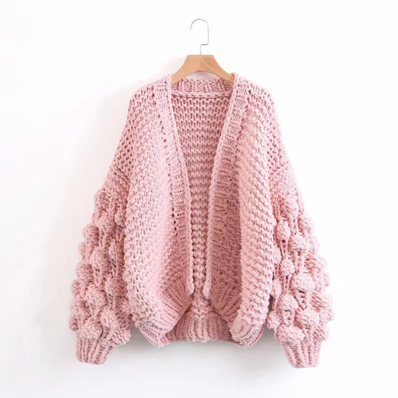 Lazy six-colours thick wool women's sweater coat