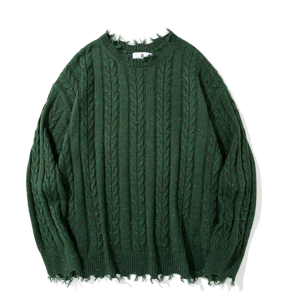 Men's ripped sweater in a pure color with twist knit design