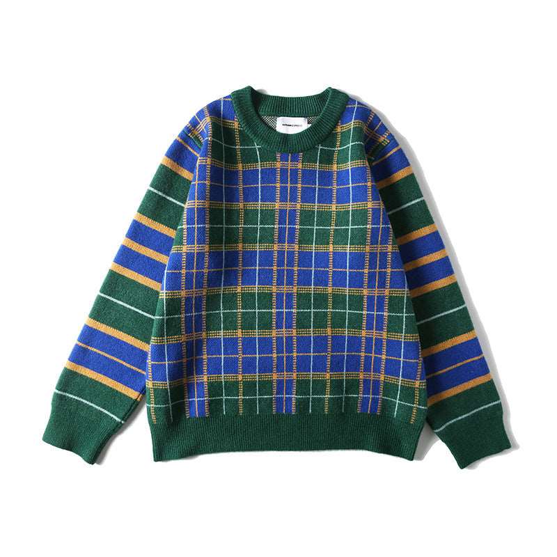 Men's hip-hop trend: all-matching striped plaid sweater