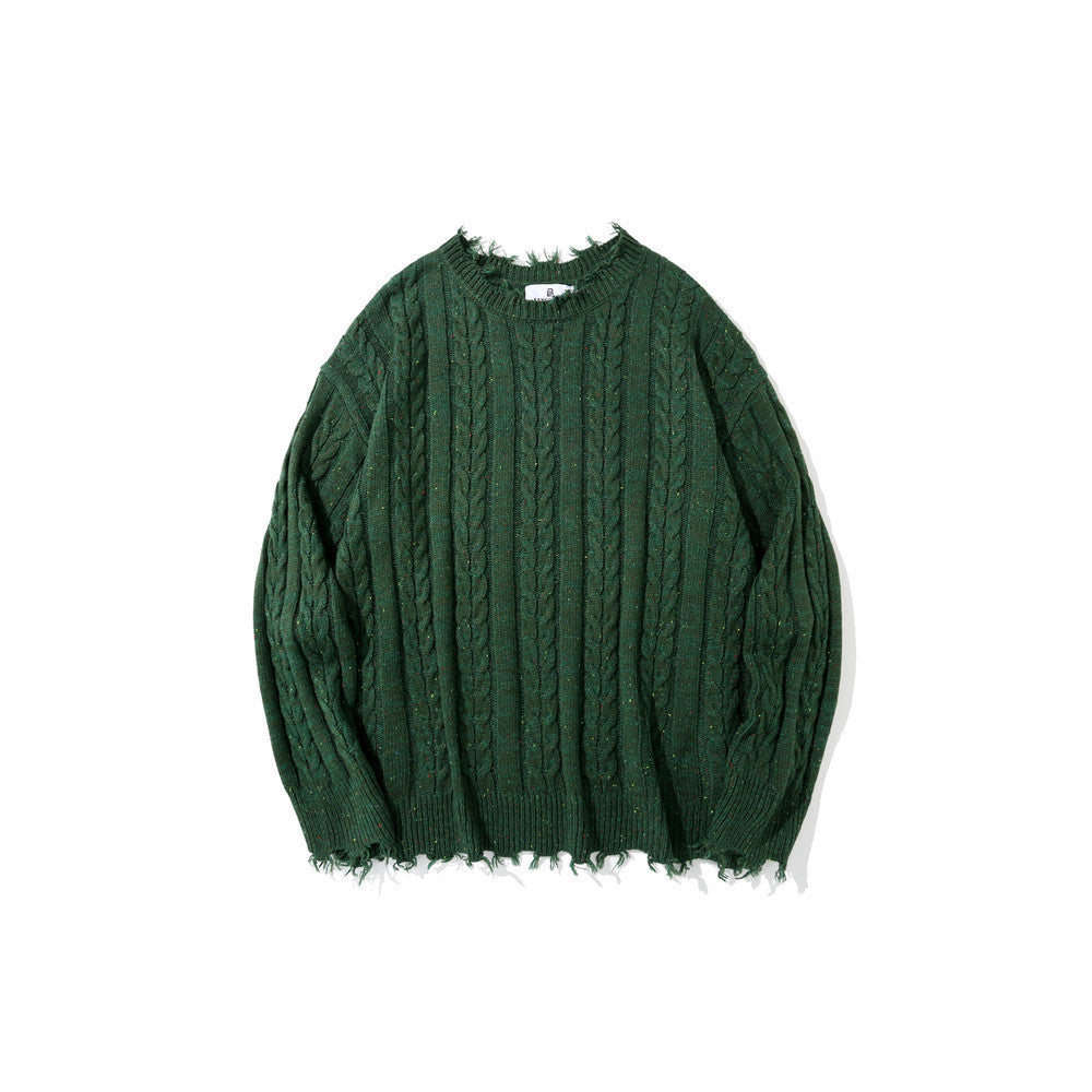 Men's ripped sweater in a pure color with twist knit design