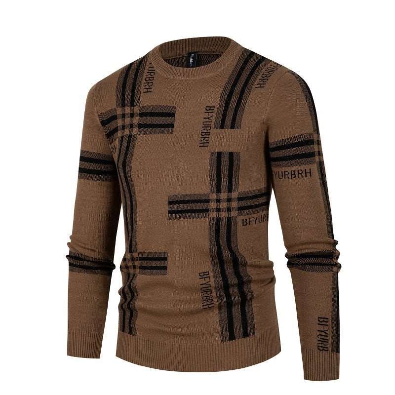 Men's knitted pullover with a round neck, featuring diamond fashion, undercoat style