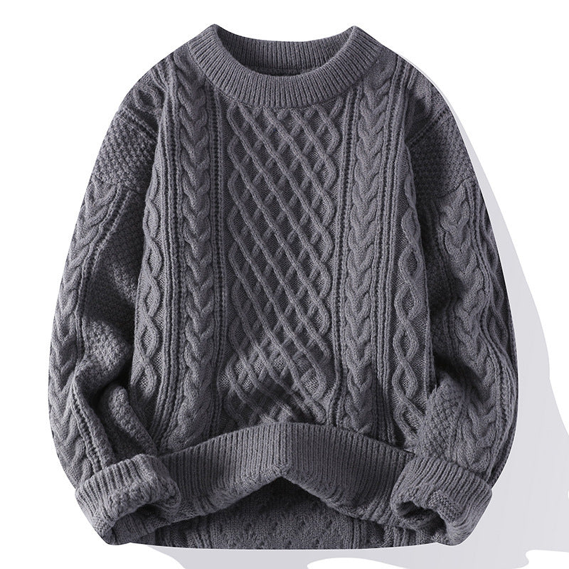 Classic twist-knit men's sweater with a distinctive touch