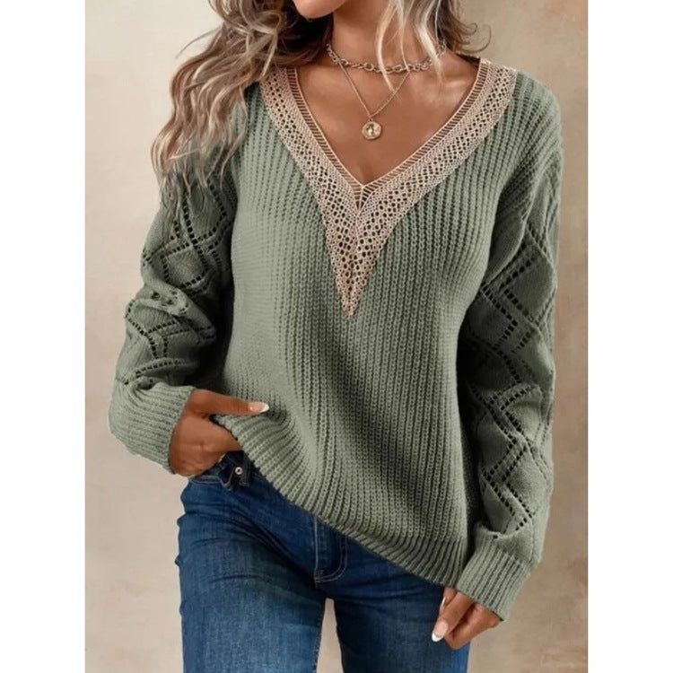 Women's casual loose V-neck knitted sweater