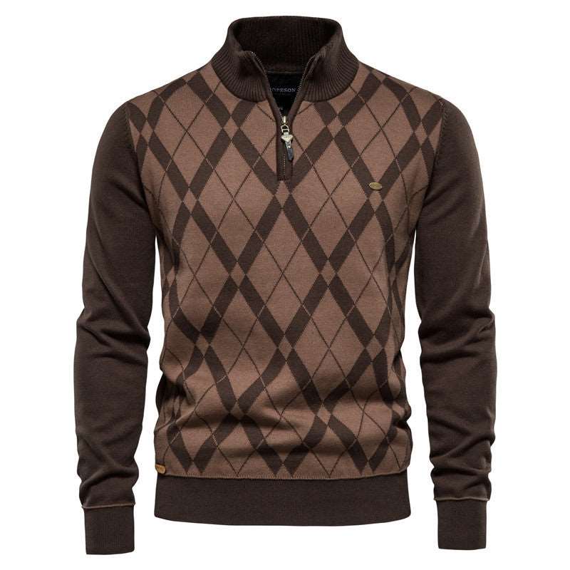 British style men's sweater with half zip and long sleeves