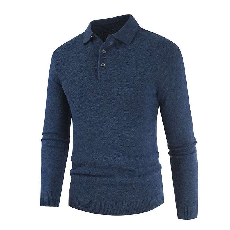 Men's knitted undercoat with a solid polo collar, simple yet stylish