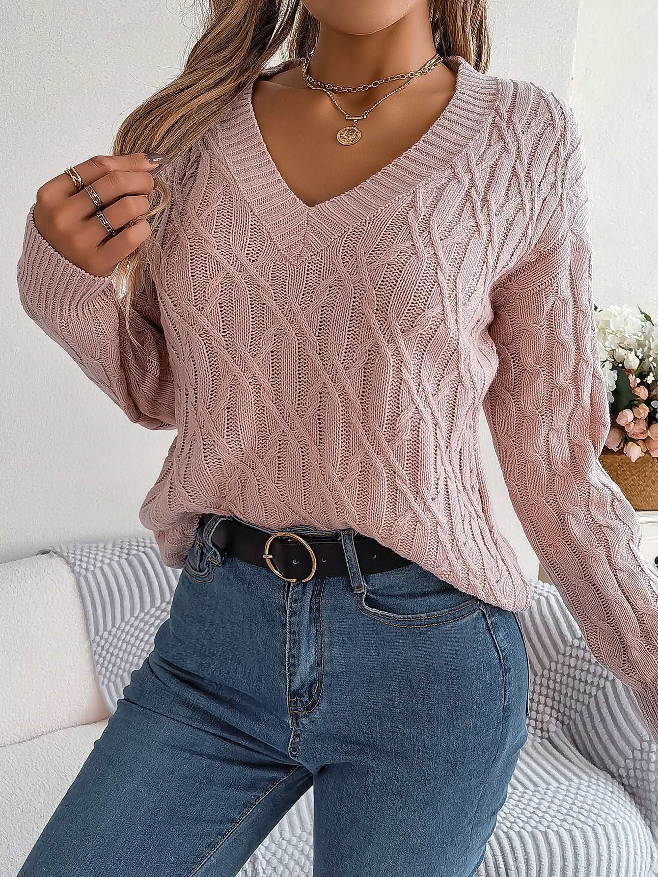 "Women's fashion casual solid color twist long sleeve turtleneck sweater."