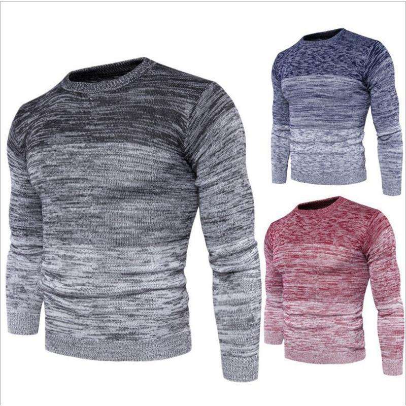 Men's round neck long-sleeved casual sweater in three colors