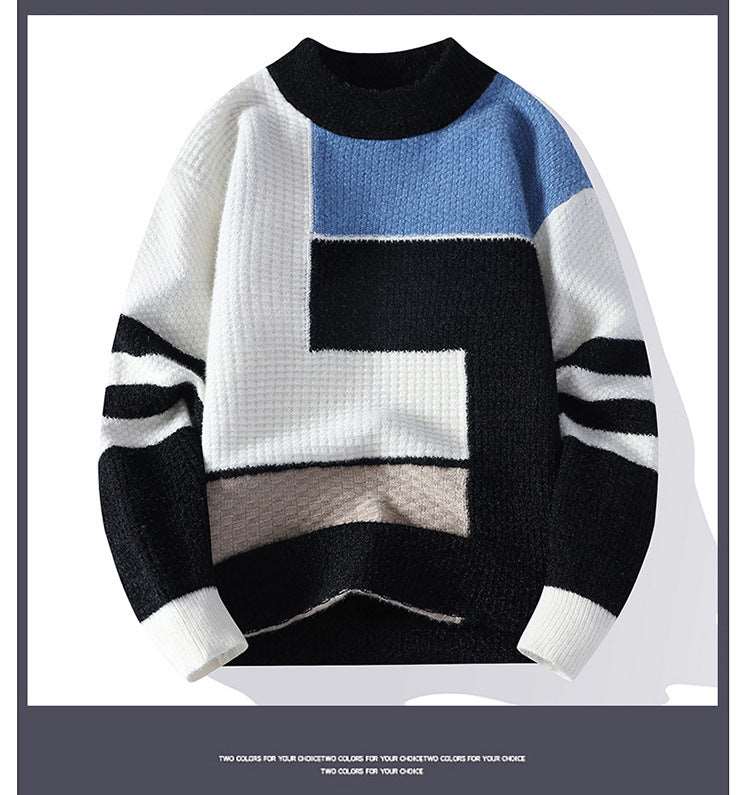 Lego design men's fleece-lined thickened knitting sweater in three colours