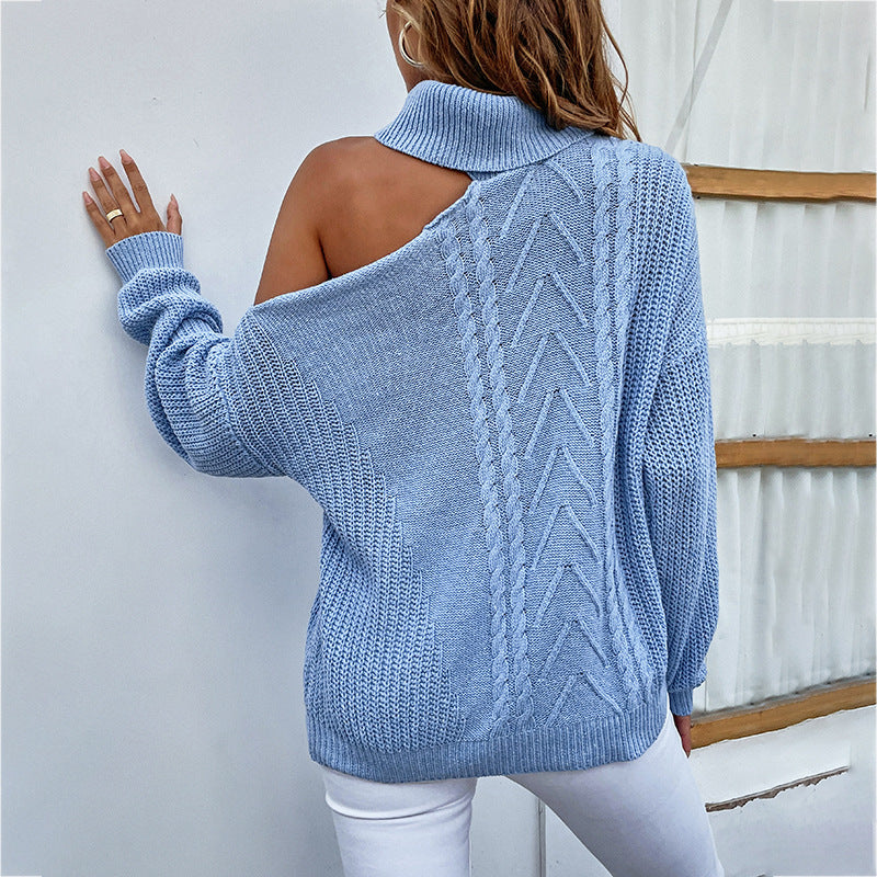 Women's new knitted sweater with a polo collar and drop-shoulder design