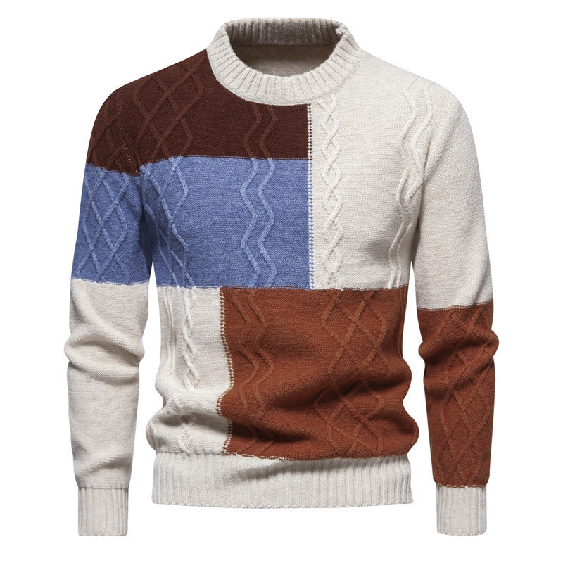 Men's color-blocking sweater featuring a design of waves and zigzags