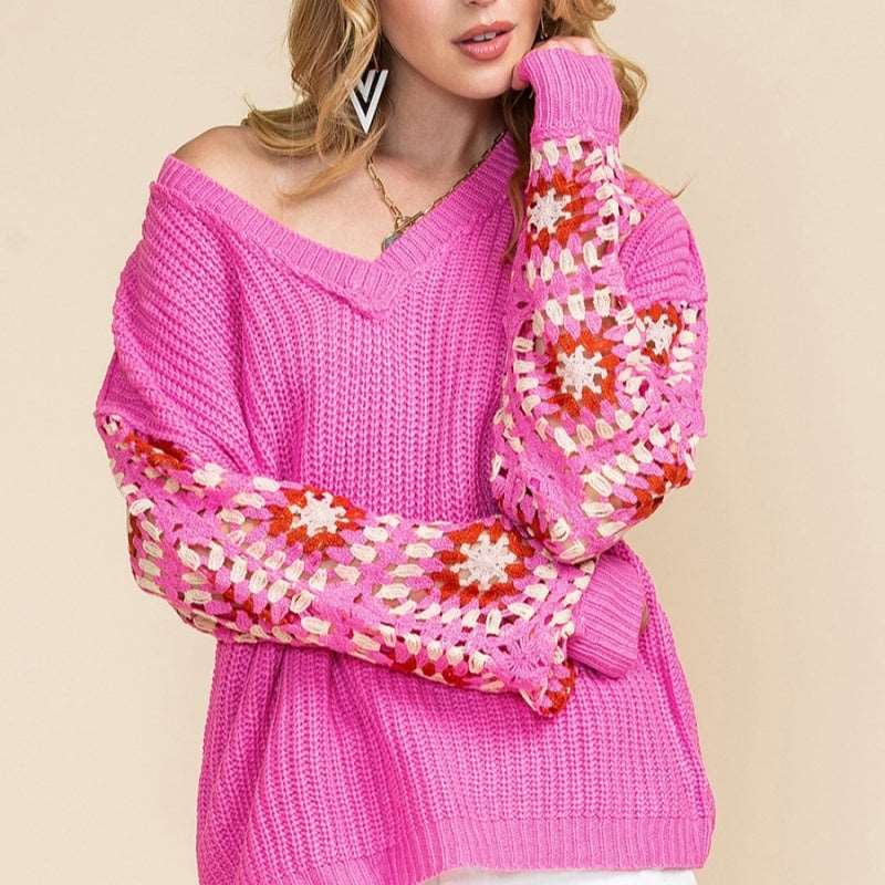 Women's modern crocheted knitted sweater, perfect for casual all-match styling