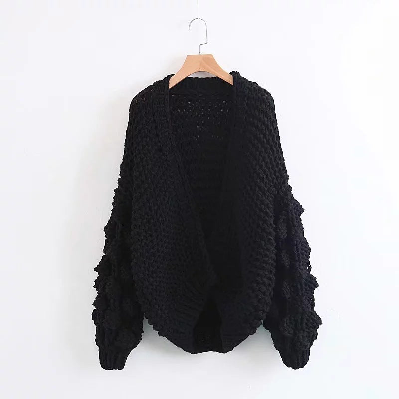 Lazy six-colours thick wool women's sweater coat