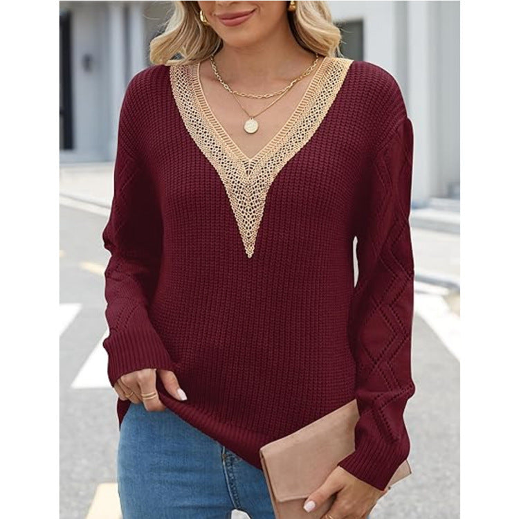 Women's casual loose V-neck knitted sweater