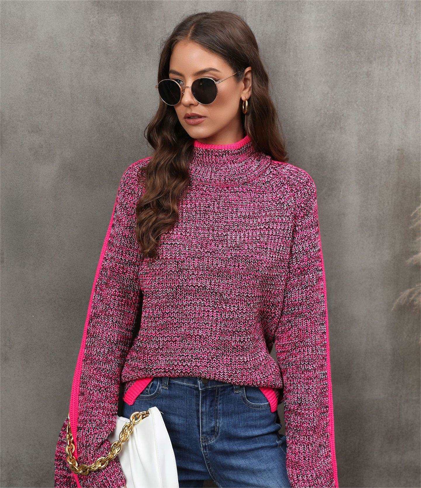 "Popular women's sweater with patched colors."