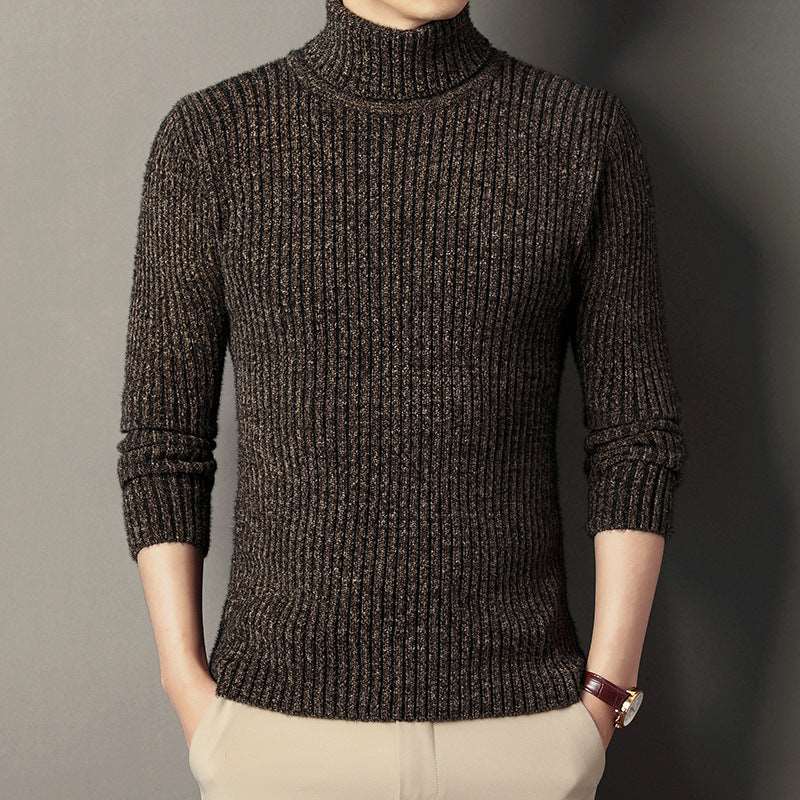 "Men's long-sleeved casual sweater with a stand-up collar design."