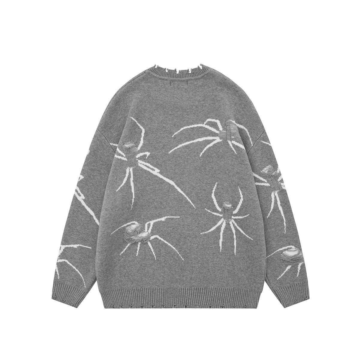 This stylish ripped sweater combines American street fashion with a unique spider design for an eye-catching and contemporary look