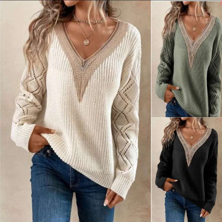 Women's casual loose V-neck knitted sweater