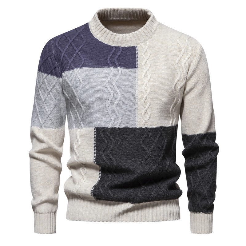 Men's color-blocking sweater featuring a design of waves and zigzags