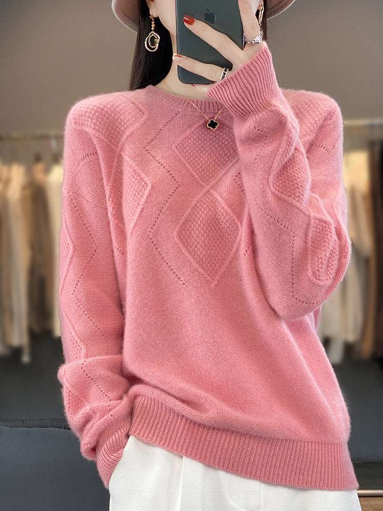 "Women's fashionable round neck pullover hollow out bottoming knitted sweater."