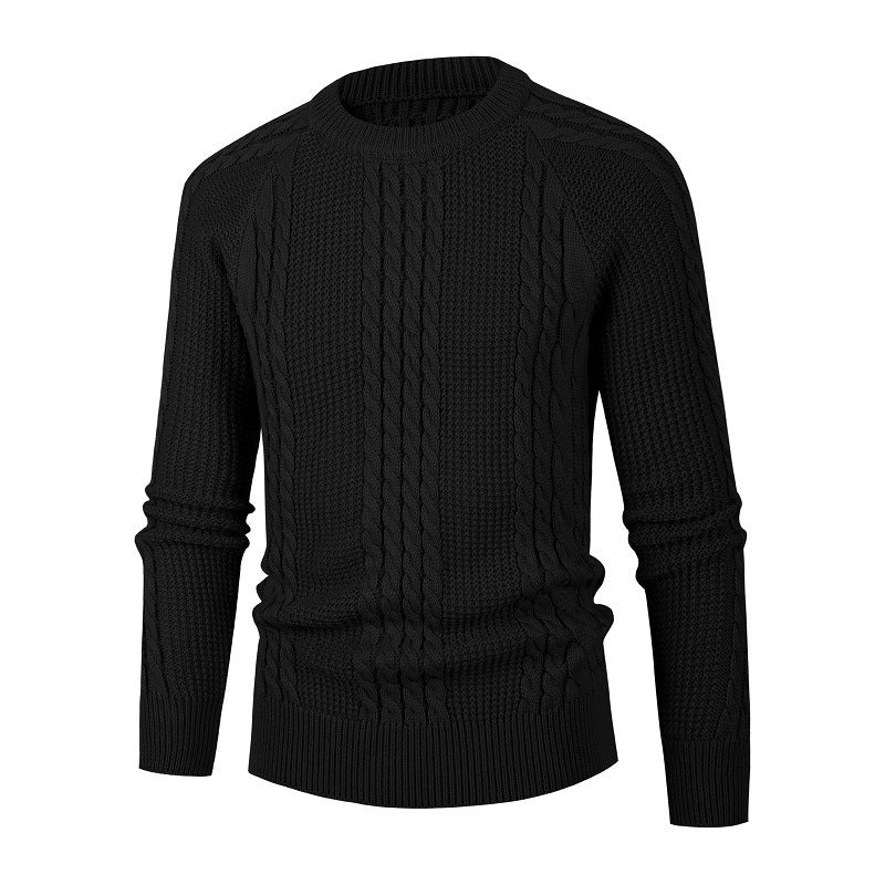 Men's solid color fried dough twist knitwear pullover sweater, fashionable