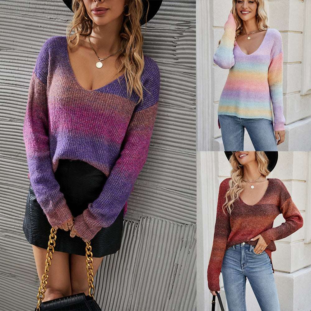 Irregular gradient tie-dyed women's pullover sweater