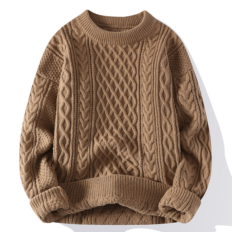 Classic twist-knit men's sweater with a distinctive touch