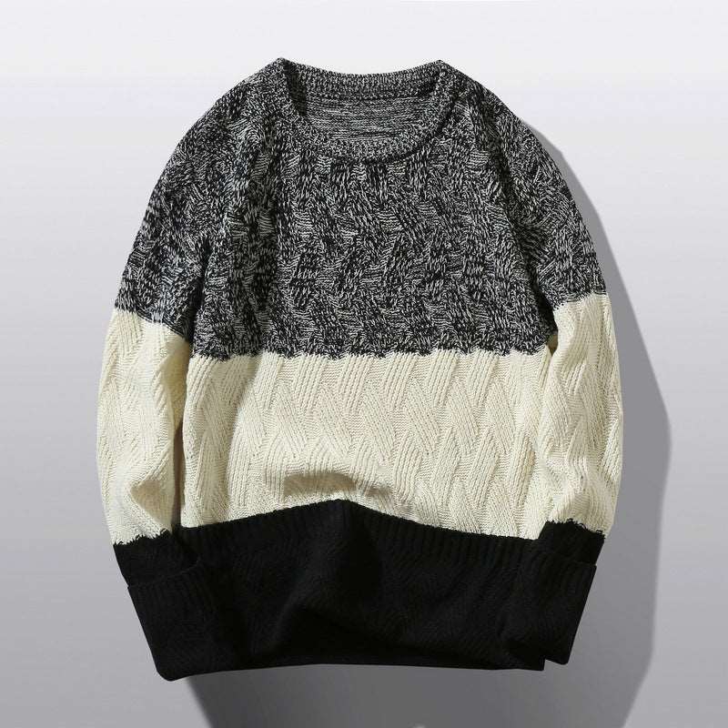 Men's round neck long sleeve color block warm casual sweater