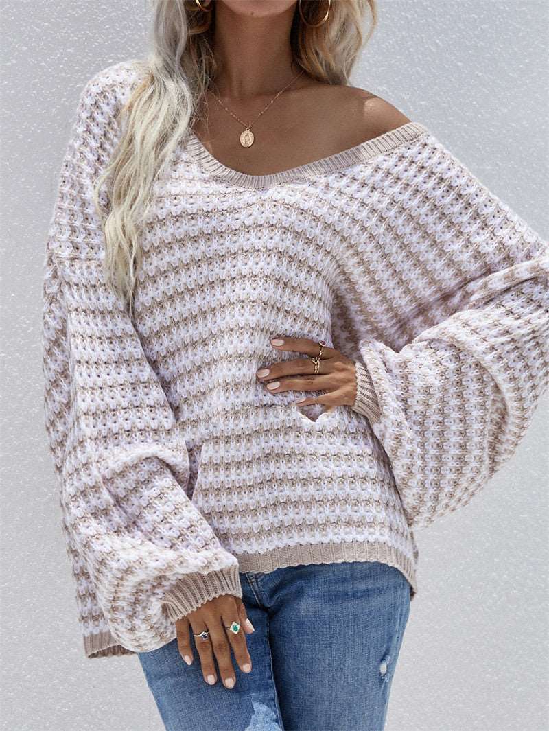 "Striped V-neck Women's Sweater."