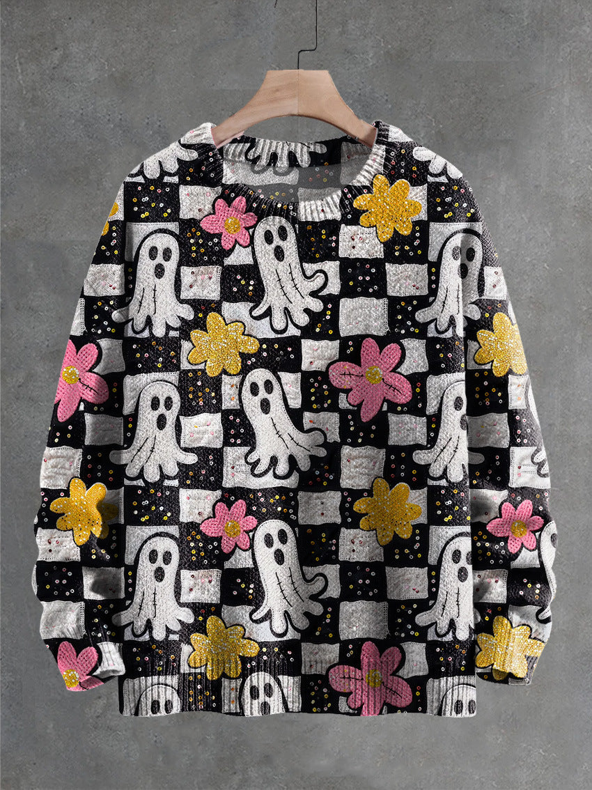 Men's knitted pullover sweaters with ghost series halloween print