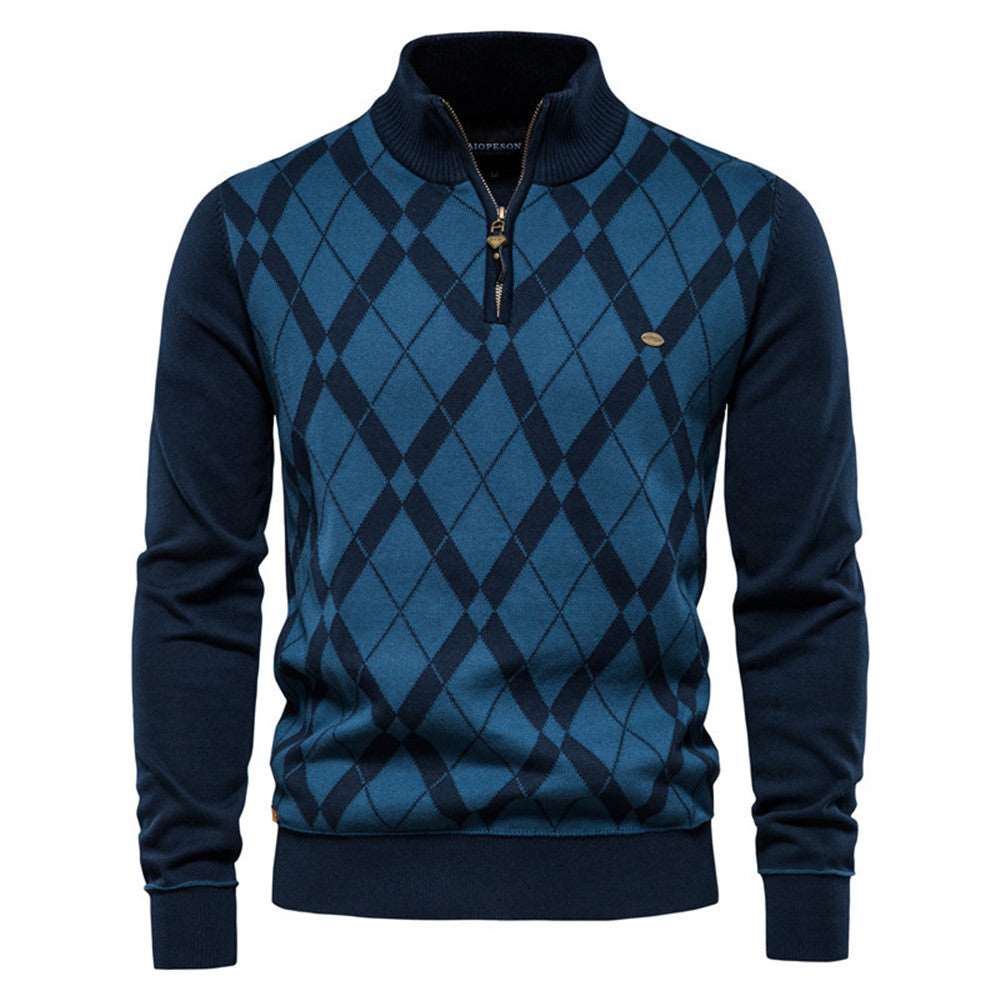 British style men's sweater with half zip and long sleeves