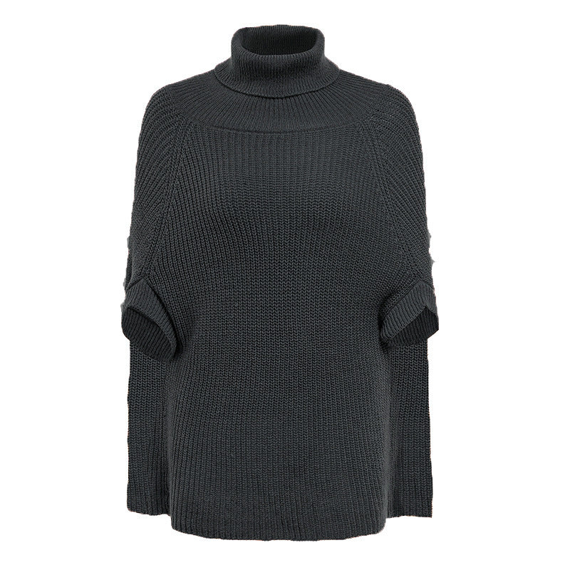 Solid color modern knitted cape-sweater for women