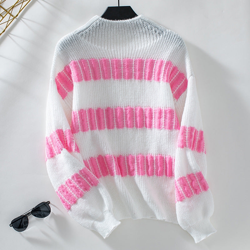 Women's casual half-turtleneck sweater with color-matching design