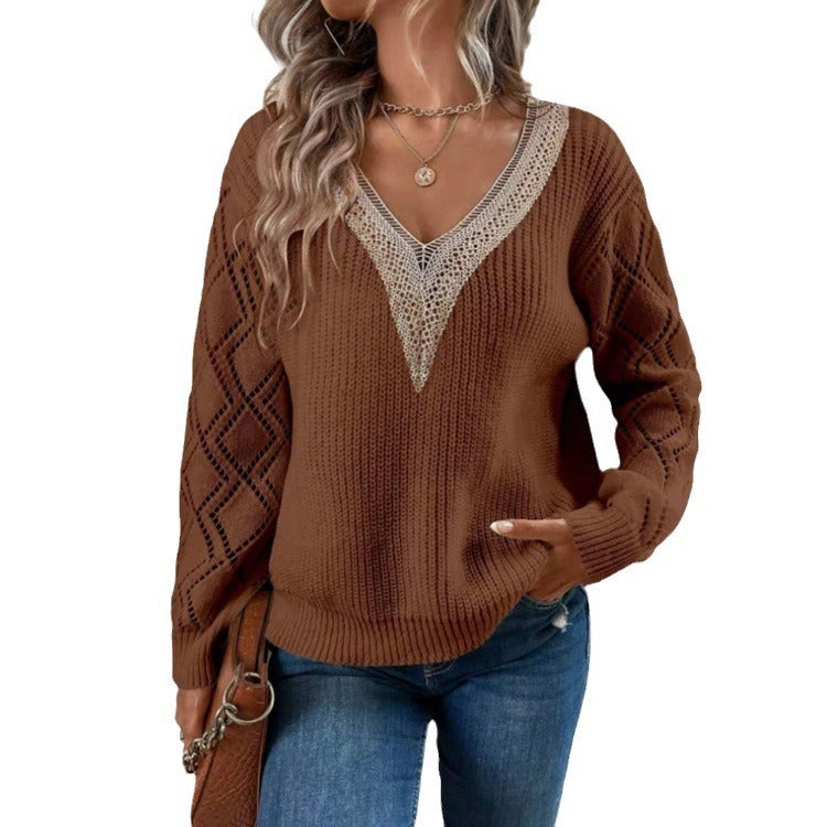 Women's casual loose V-neck knitted sweater