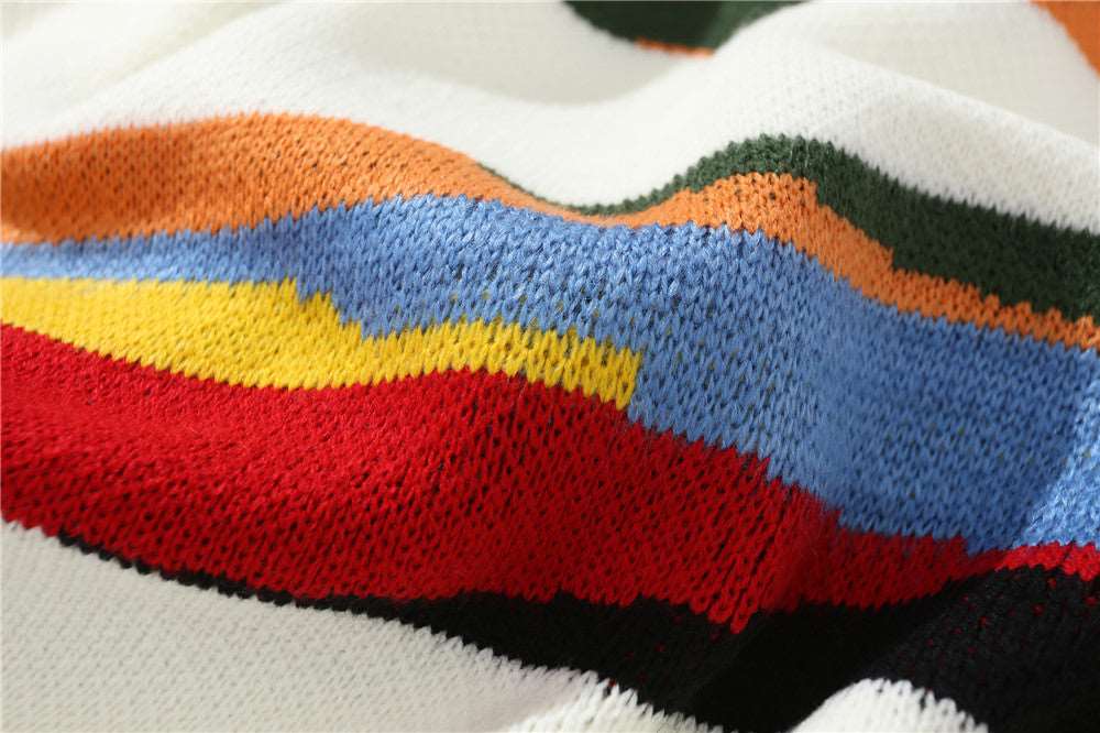 Men's contrast color striped knitted sweater