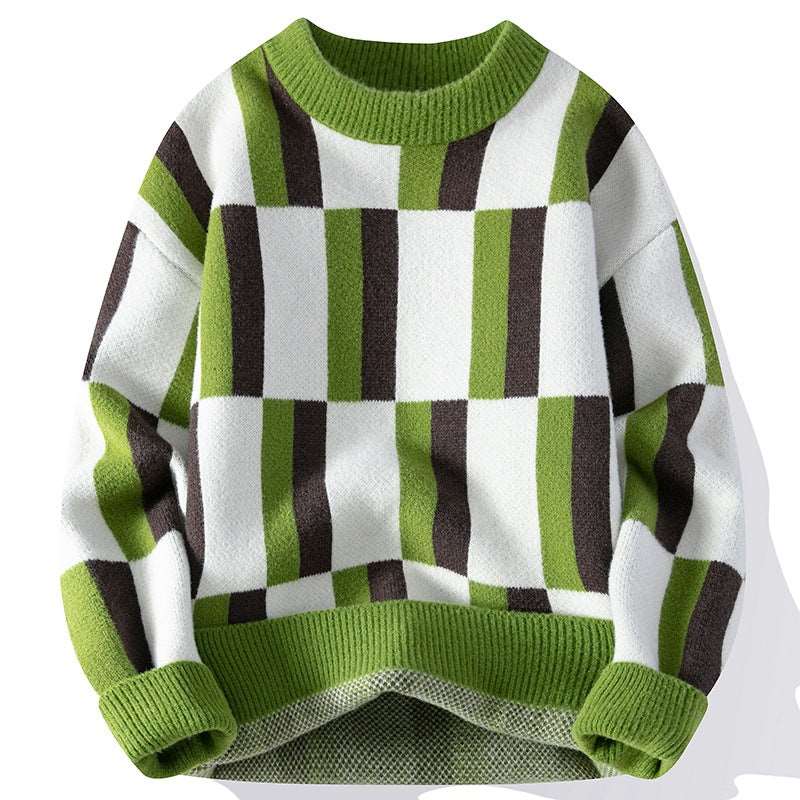 Men's contemporary modern round neck multicolor knit sweater