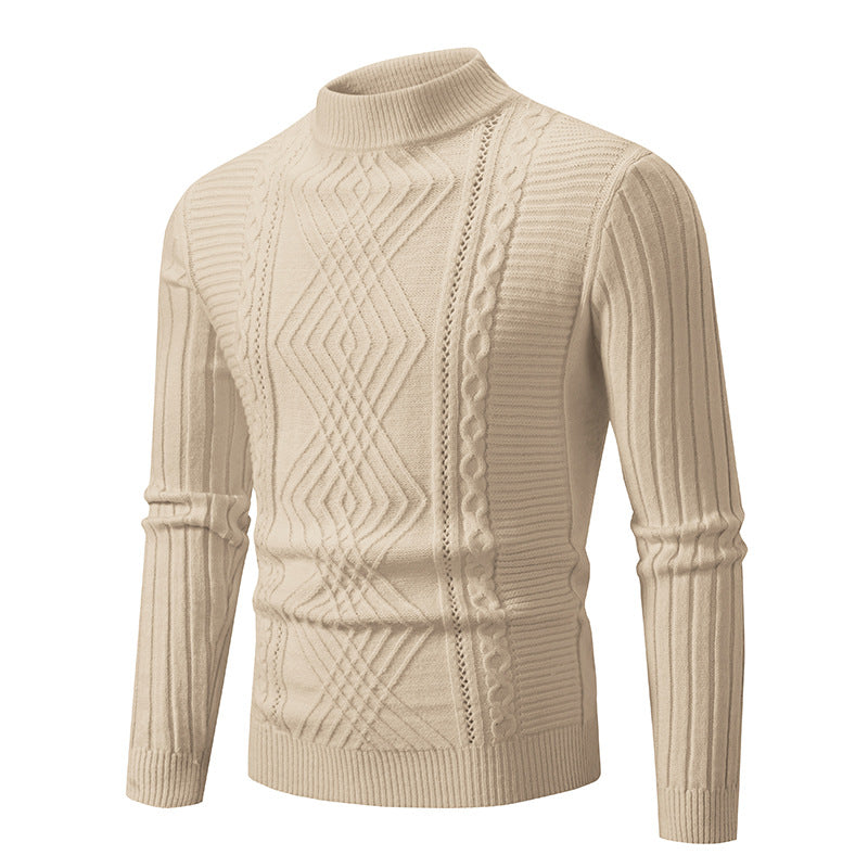 Men's casual solid colours stand-collar knitted sweater