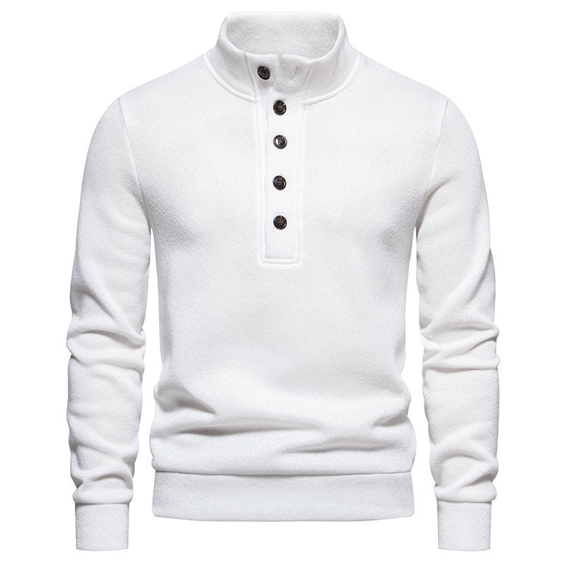 Casual loose men's turtleneck pullover with buttons