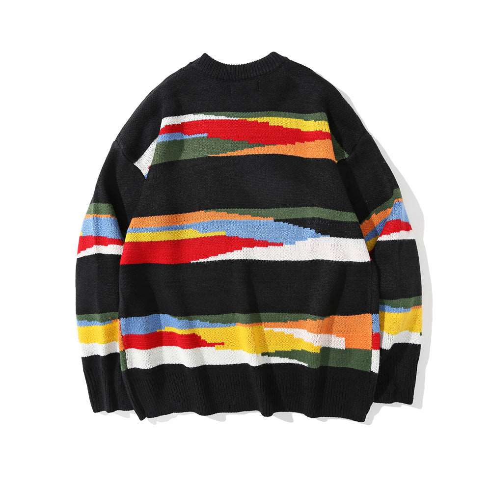 Men's contrast color striped knitted sweater