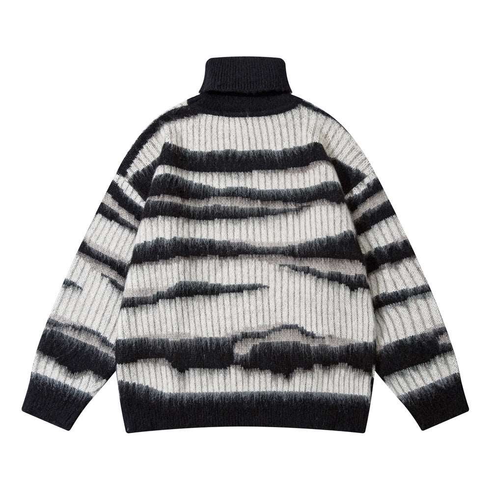 Men's casual long-sleeved mohair pile collar pullover sweater