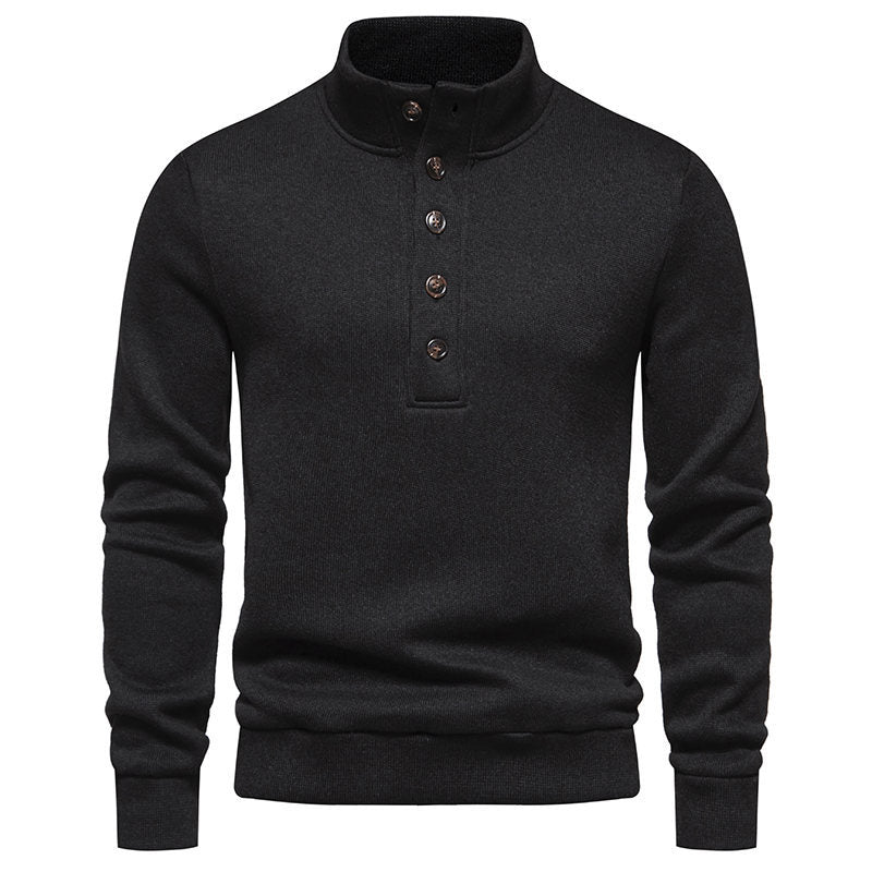 Casual loose men's turtleneck pullover with buttons