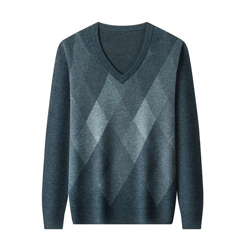 Men's V-neck casual wool sweater in three colors