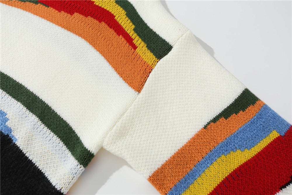 Men's contrast color striped knitted sweater