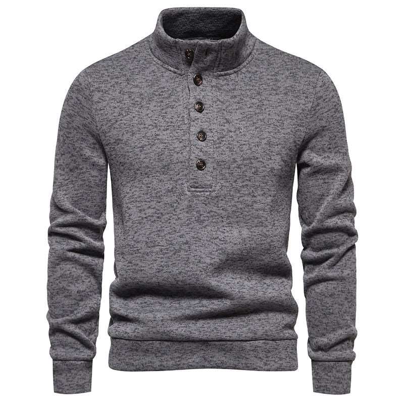 Casual loose men's turtleneck pullover with buttons