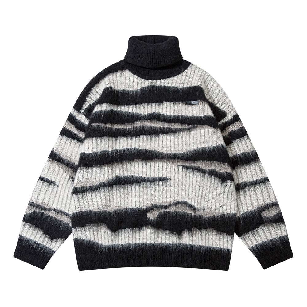 Men's casual long-sleeved mohair pile collar pullover sweater