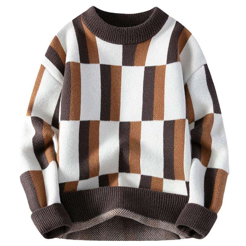 Men's contemporary modern round neck multicolor knit sweater