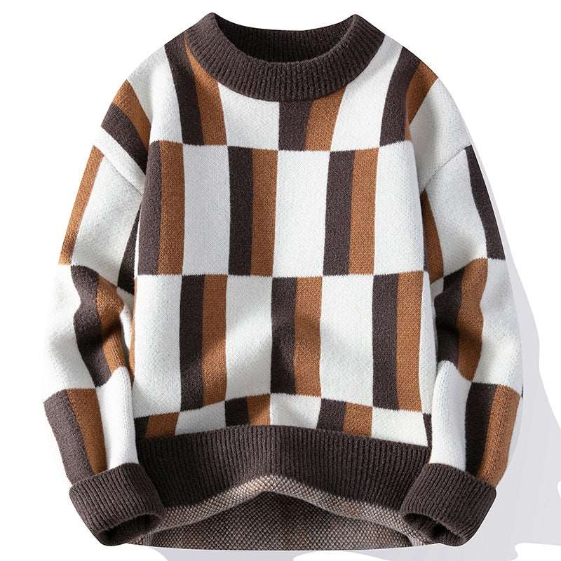 Men's contemporary modern round neck multicolor knit sweater