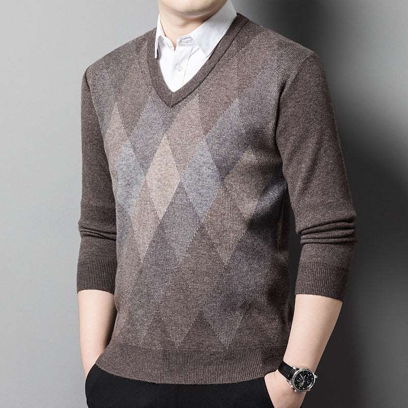 Men's V-neck casual wool sweater in three colors