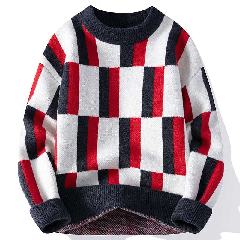 Men's contemporary modern round neck multicolor knit sweater