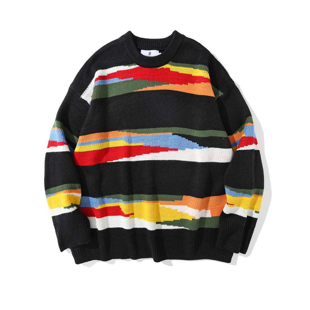 Men's contrast color striped knitted sweater