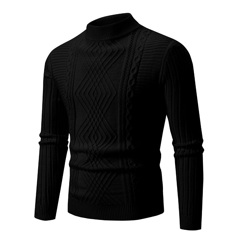 Men's casual solid colours stand-collar knitted sweater